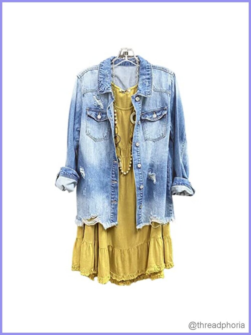 Women's Denim Shirt Jacket Button Down Frayed Hem Ripped Distressed Shacket Coat